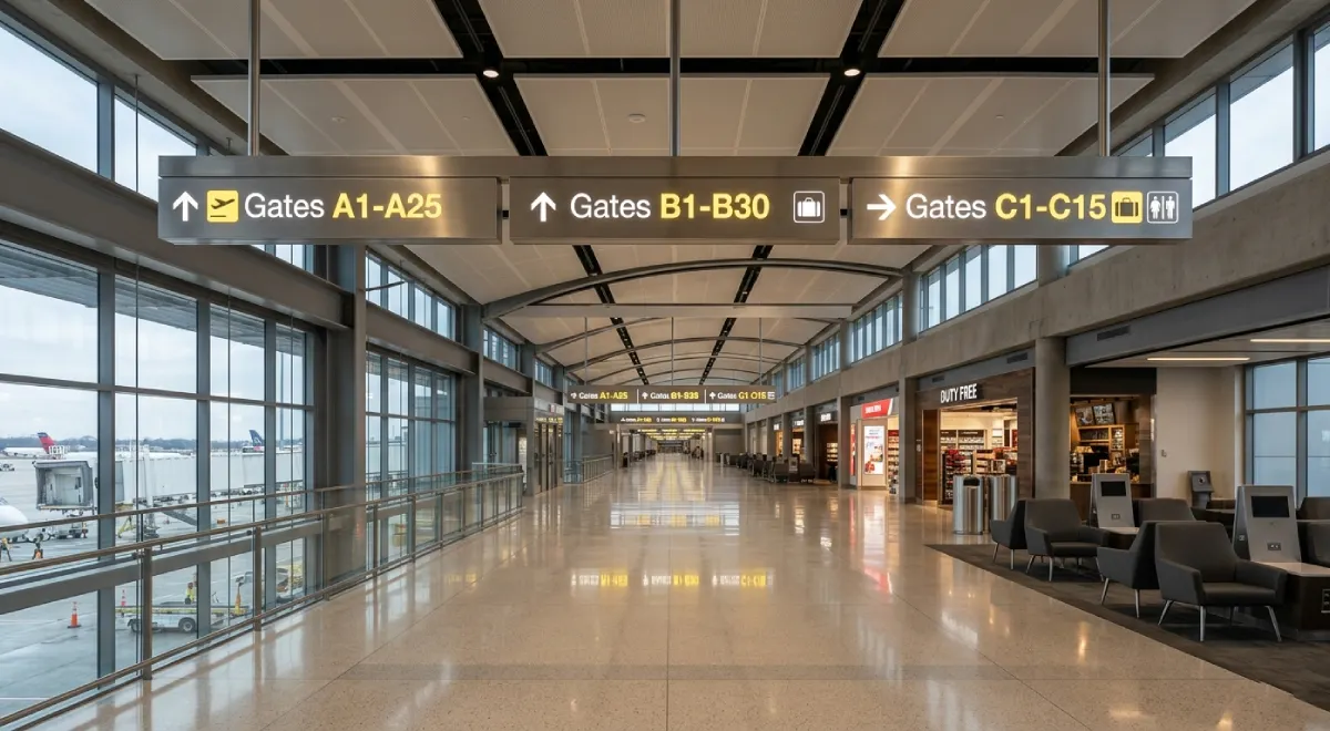 airport wayfinding signage suspended directional panel aluminum