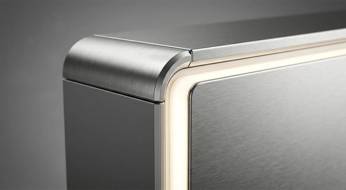 detaliu constructie totem publicitar din otel inox cu iluminare LED integrata