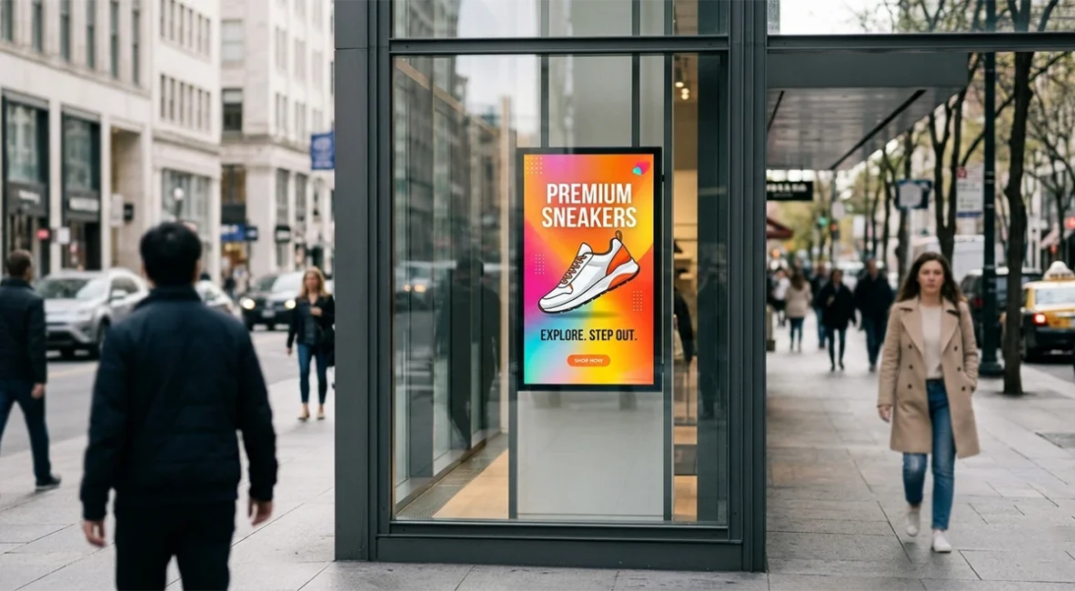 high brightness lcd screen shop window display promotion